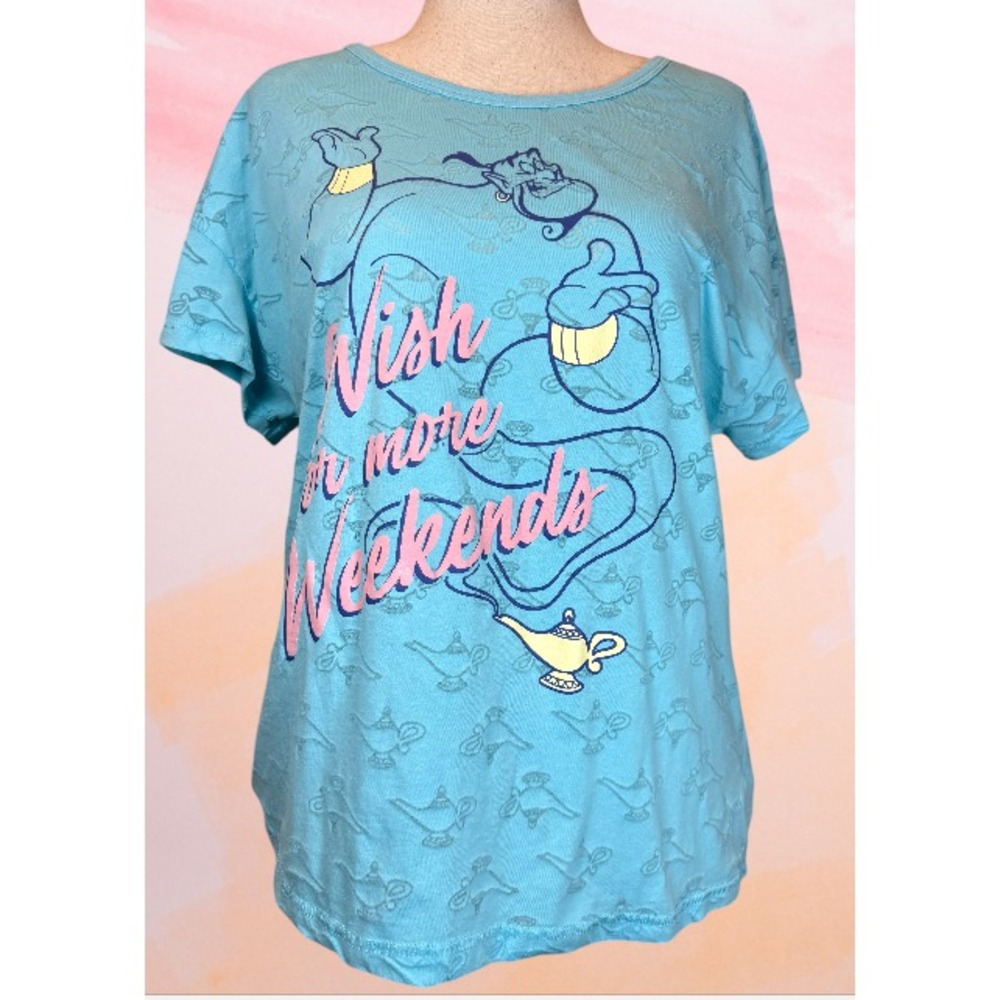 Disney Aladdin Genie Sleep Shirt Women's XL Turquoise Pajama Top Graphic